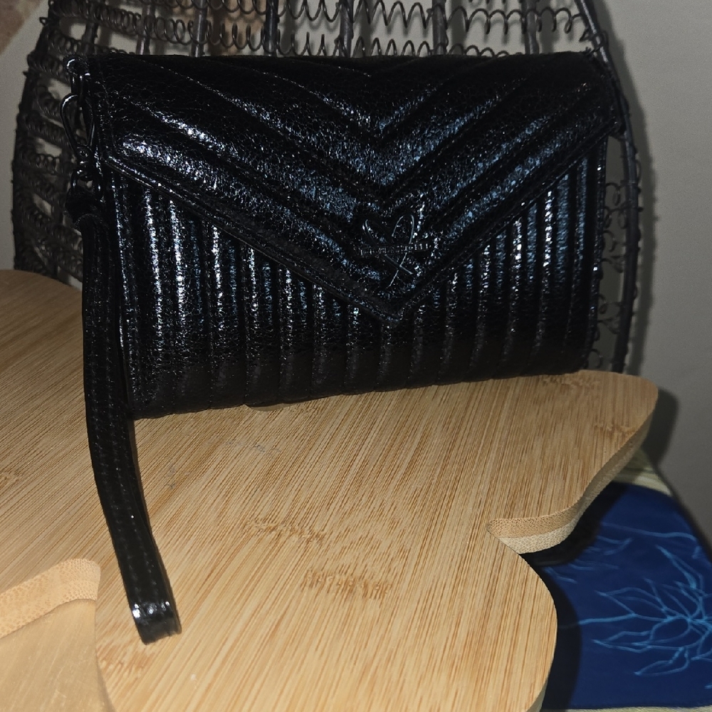 Victoria's Secret Shiny Black Wristlet Clutch